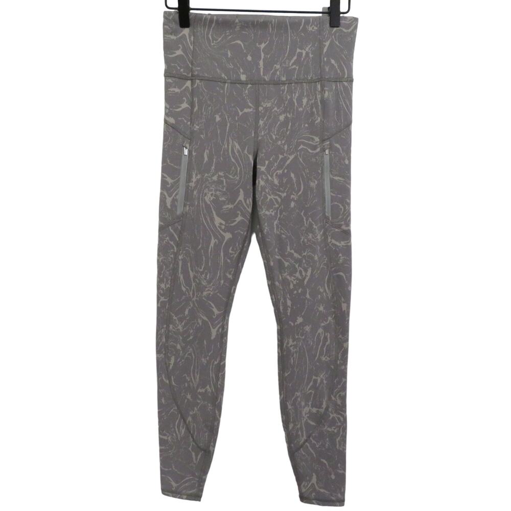 Athleta Womens Sz S Gray Cream Marbled High Waisted Leggings Athletic Wear